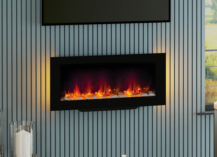 Amari - Flare Collection Wall Mounted Electric Fire In Black Glass