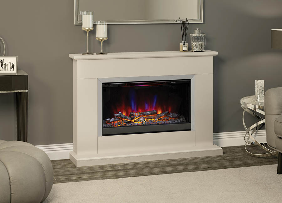 Hansford - Flare Collection Timber Electric Fire in Pearlescent Cashmere